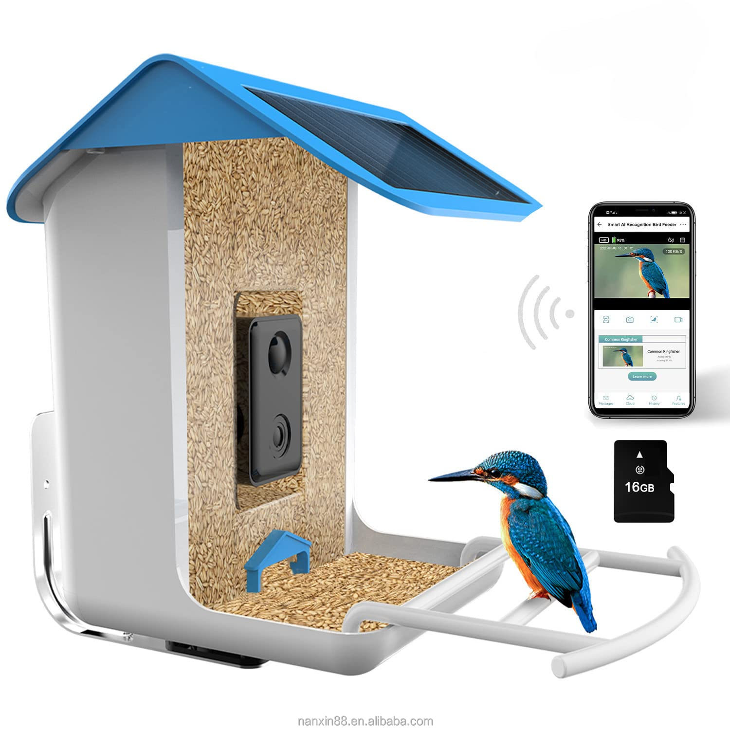 Bird Feeder Camera Wifi Smart Ai - เครื่องให้อาหารนกอัจฉริยะ, กล้องความละเอียดสูง 1080P, ระบบจดจำด้วย AI, ควบคุมผ่านแอป,