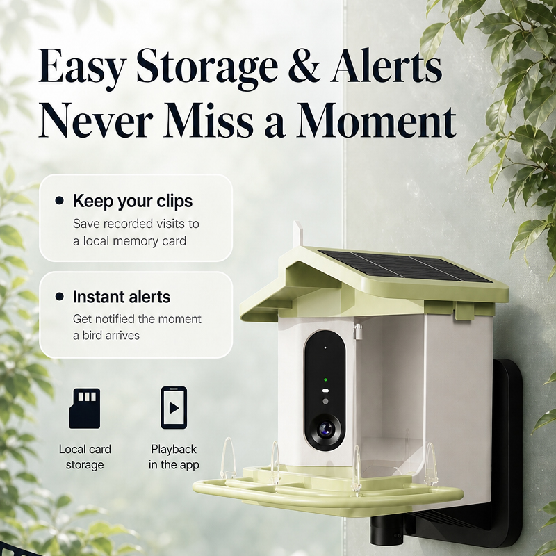 Bird Feeder Camera Wifi Smart Ai - เครื่องให้อาหารนกพลังงานแสงอาทิตย์พร้อมกล้อง เครื่องให้อาหารนกอัจฉริยะ AI ดูสดผ่าน WiFi ความละเอียด