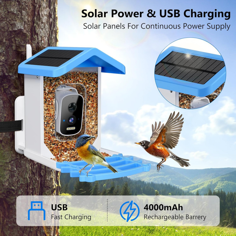Bird Feeder Camera Wifi Smart Ai - เครื่องให้อาหารนกอัจฉริยะแบบ WiFi พร้อมกล้อง AI ระบุชนิดนก ใช้พลังงานแสงอาทิตย์