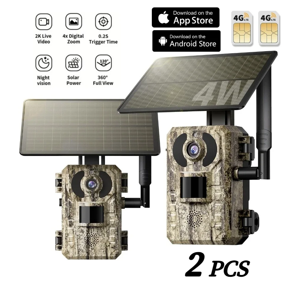 Hunting Game Camera Night Vision No Glow - กล้องดักถ่ายสัตว์ป่าพลังงานแสงอาทิตย์ 4G LTE ความละเอียด 2K พร้อมการถ่ายทอดสด