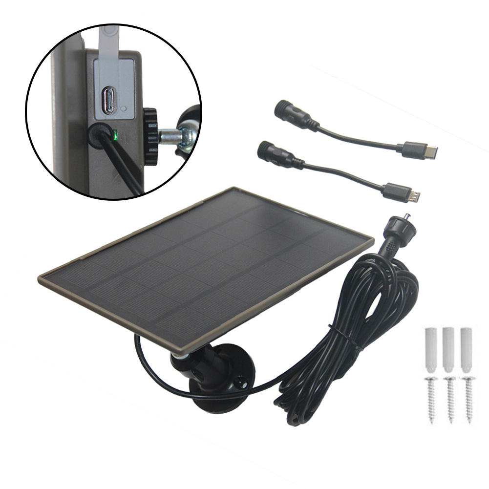 Trail Camera Solar Panel Powered - ชุดแผงโซลาร์เซลล์ 3W สำหรับกล้องติดตามสัตว์ป่า แบตเตอรี่แบบชาร์จได้ 6000mAh สีดำ