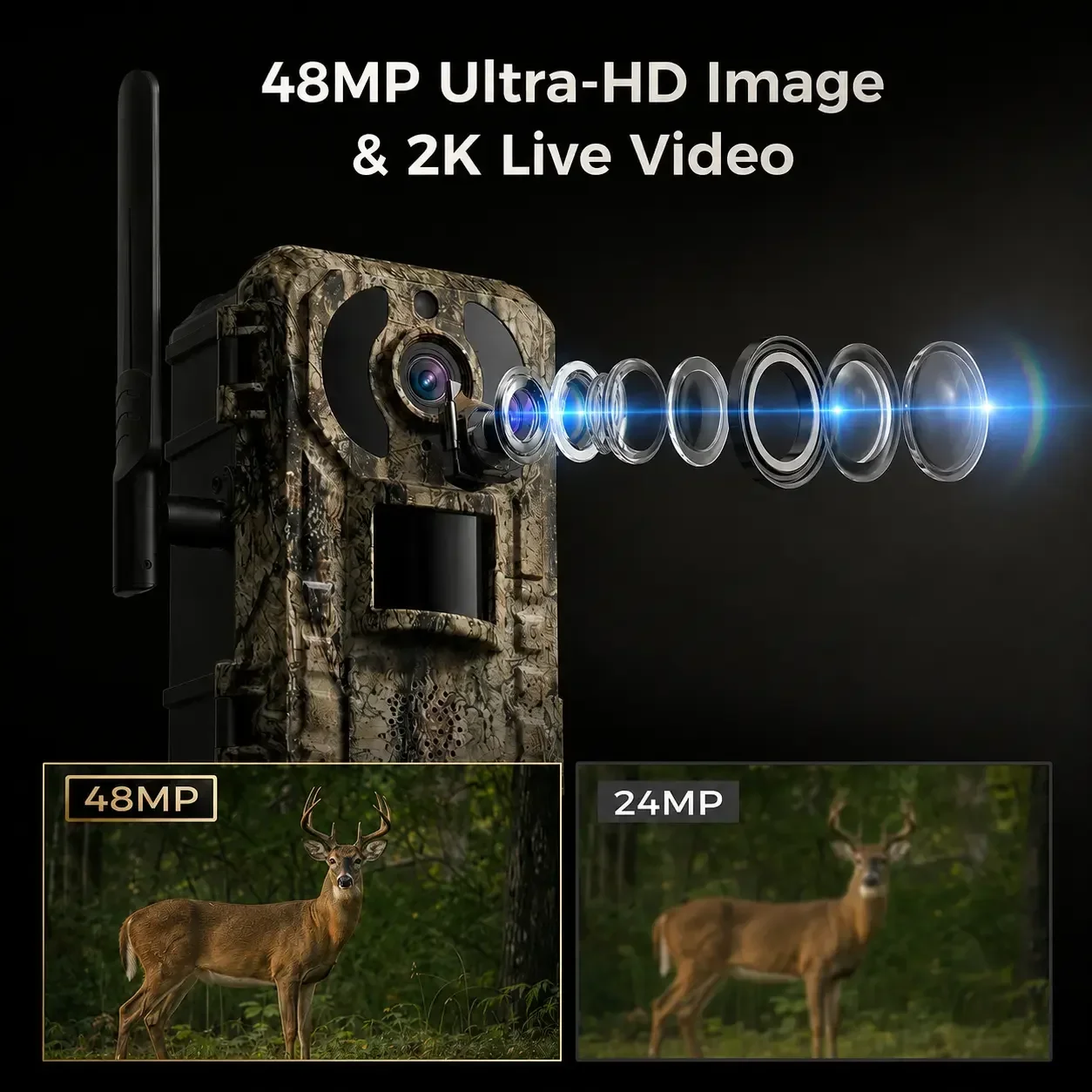 กล้องดักถ่ายสัตว์ป่าพลังงานแสง - Hunting Game Camera Night Vision No Glow บทวิจารณ์และราคา
